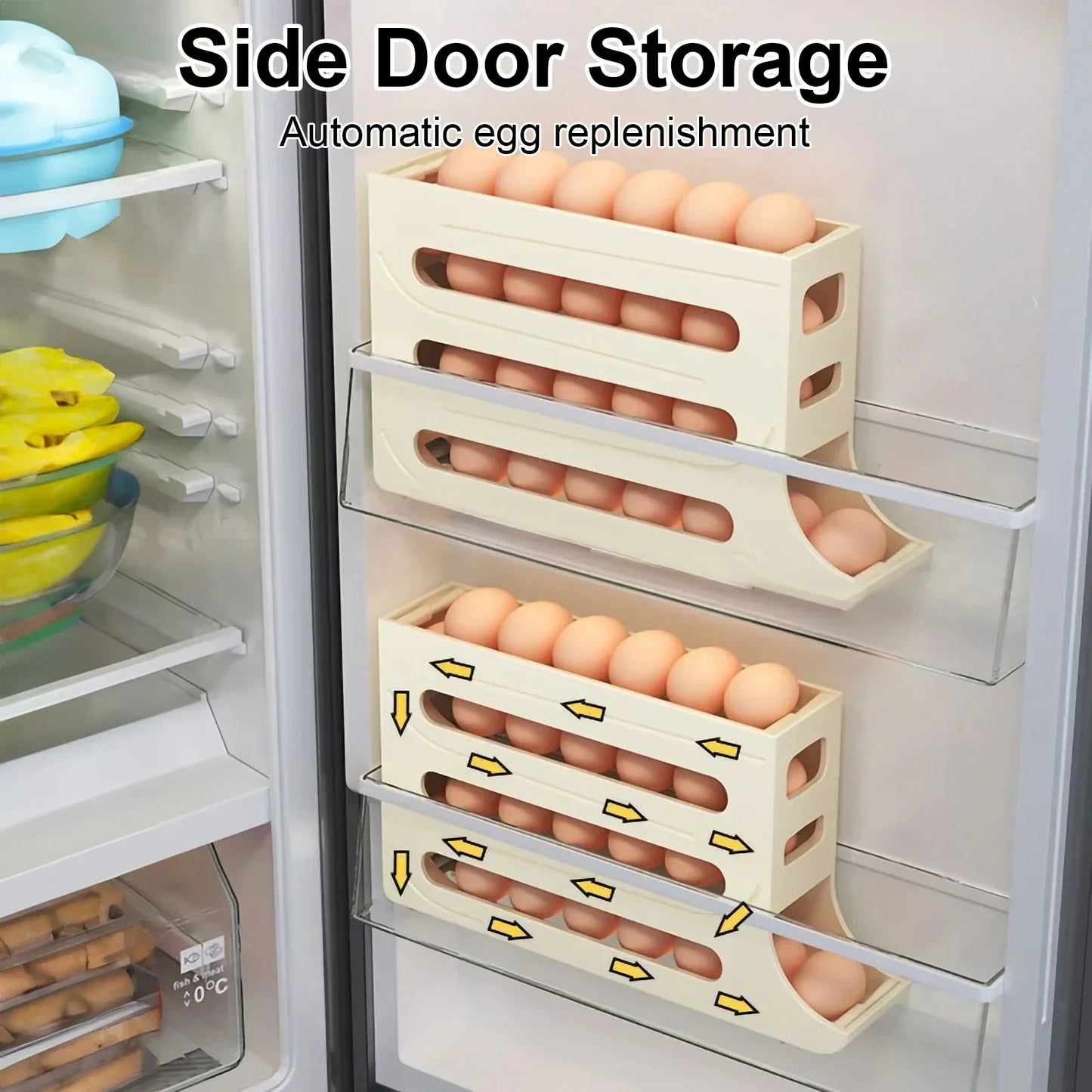 Refrigerator 4-Layer Automatic Egg Roller Sliding  Kitchen Gadgets